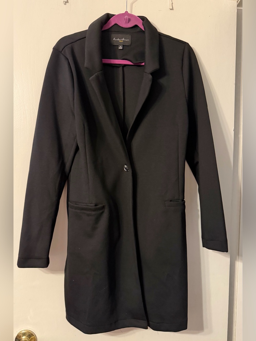 HUNTER & BROWN Black Long Sleeve Coat Duster One Button   Sz M